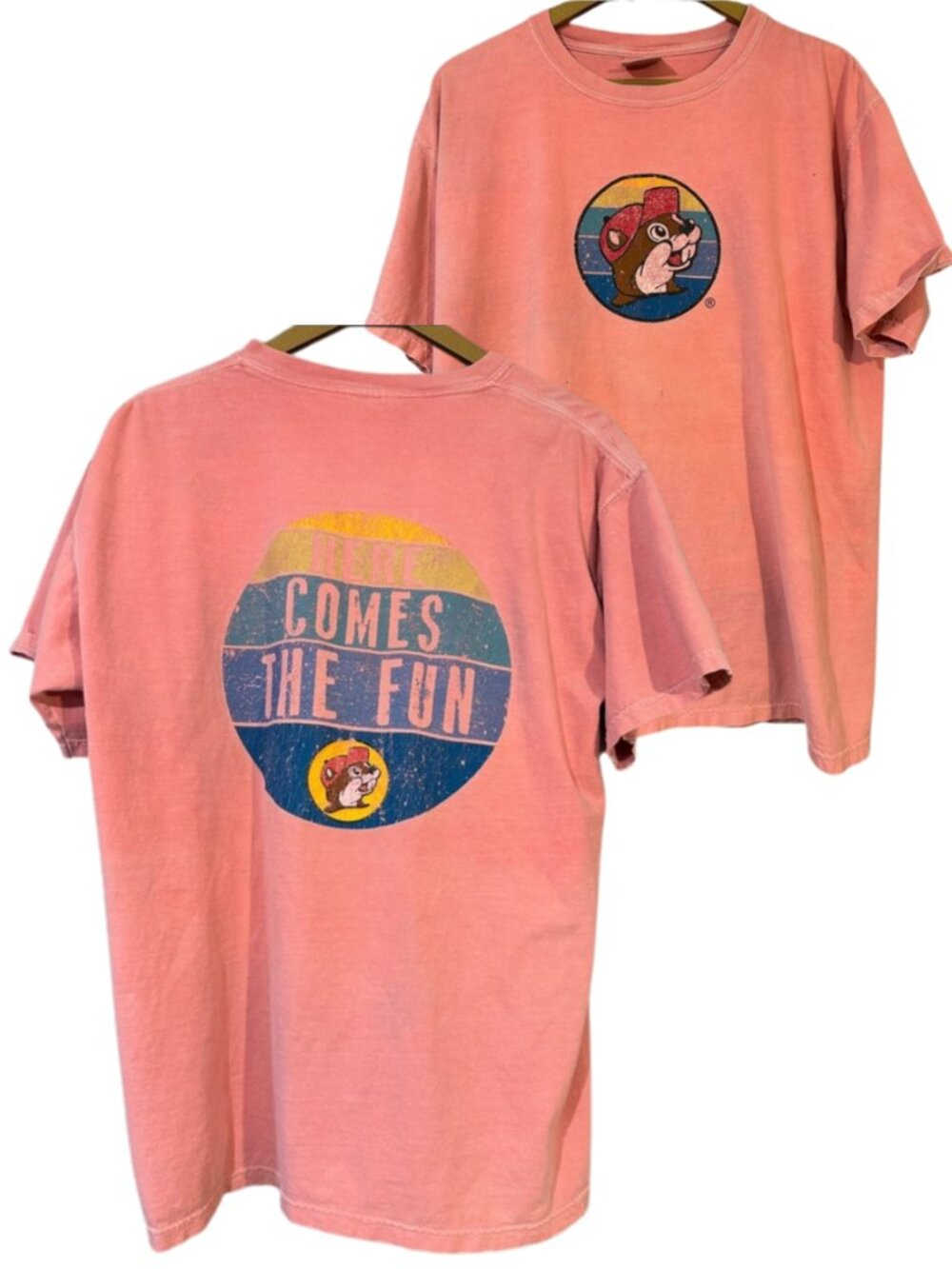 2/$20 Buc-ee’s “Here Comes The Fun” Graphic Tee Comfort Colors Pink Shirt